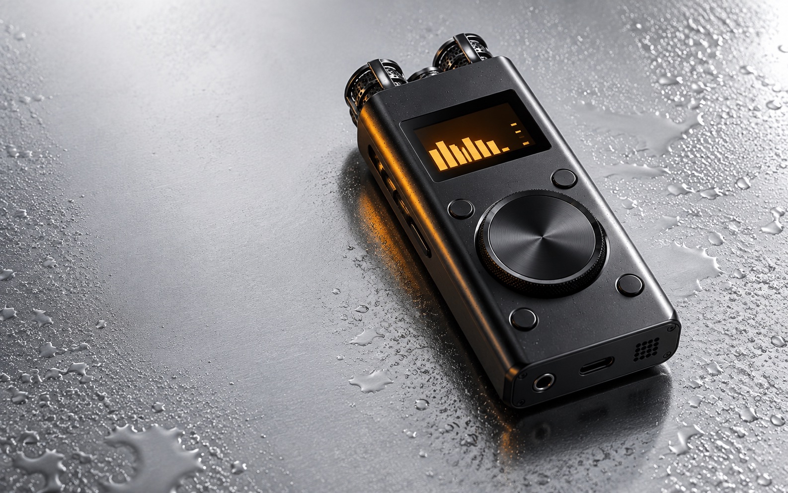 Close product photograph of the Relay One fictional recorder